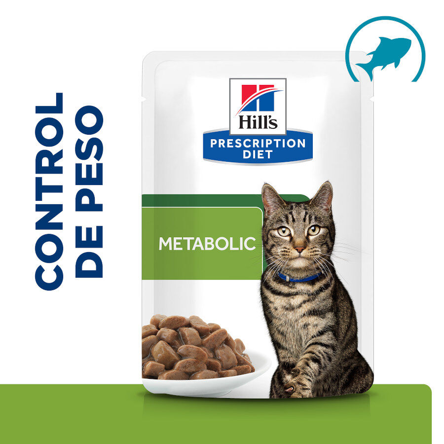 12 sobres x 85 g Hill's Prescription Diet Metab&oacute;lico Control de Peso Pescado Sobre en Salsa para gatos, , large Imagen numero 1